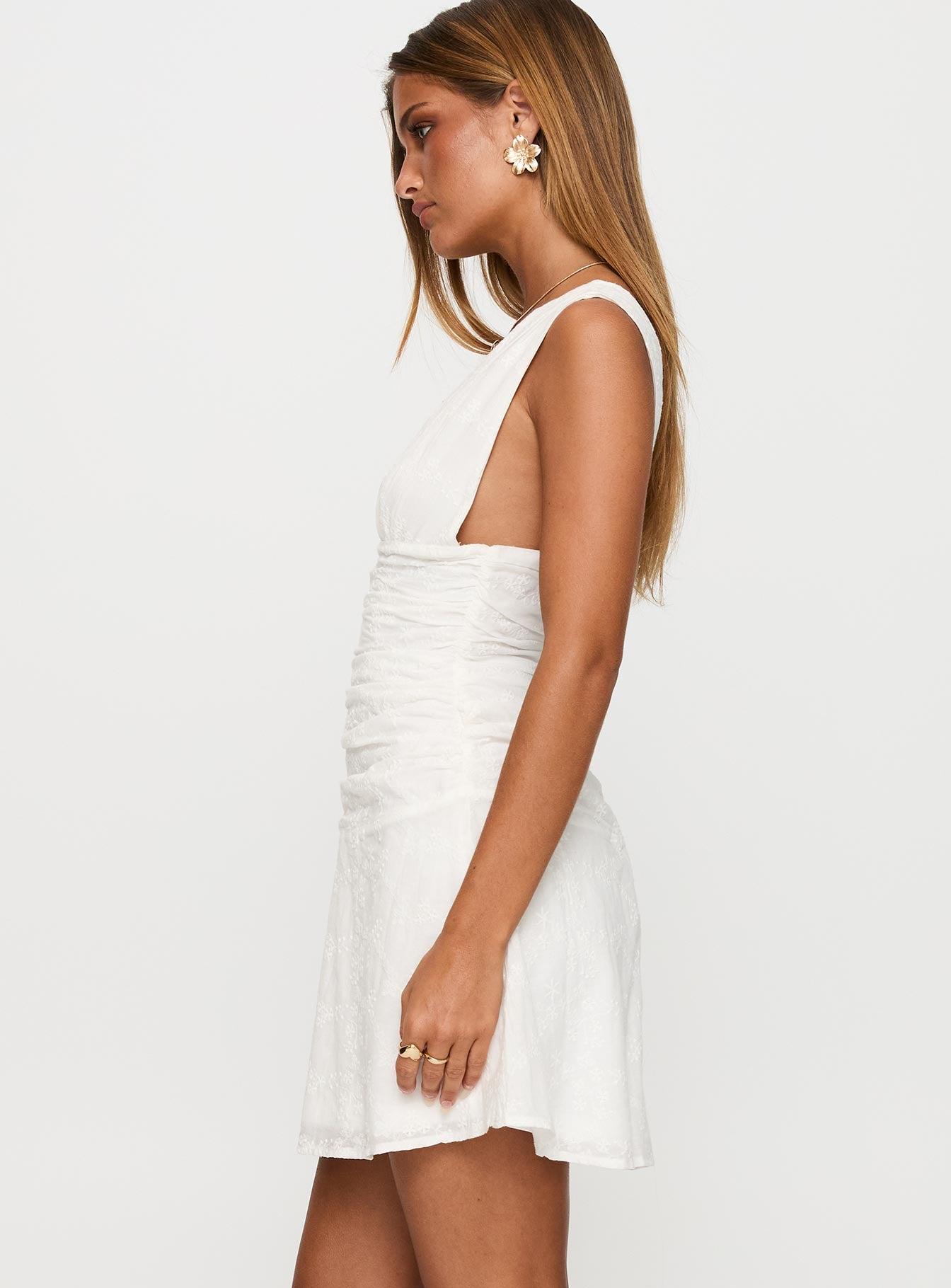 Everelle Ruched Embroidered Mini Dress White Product Image
