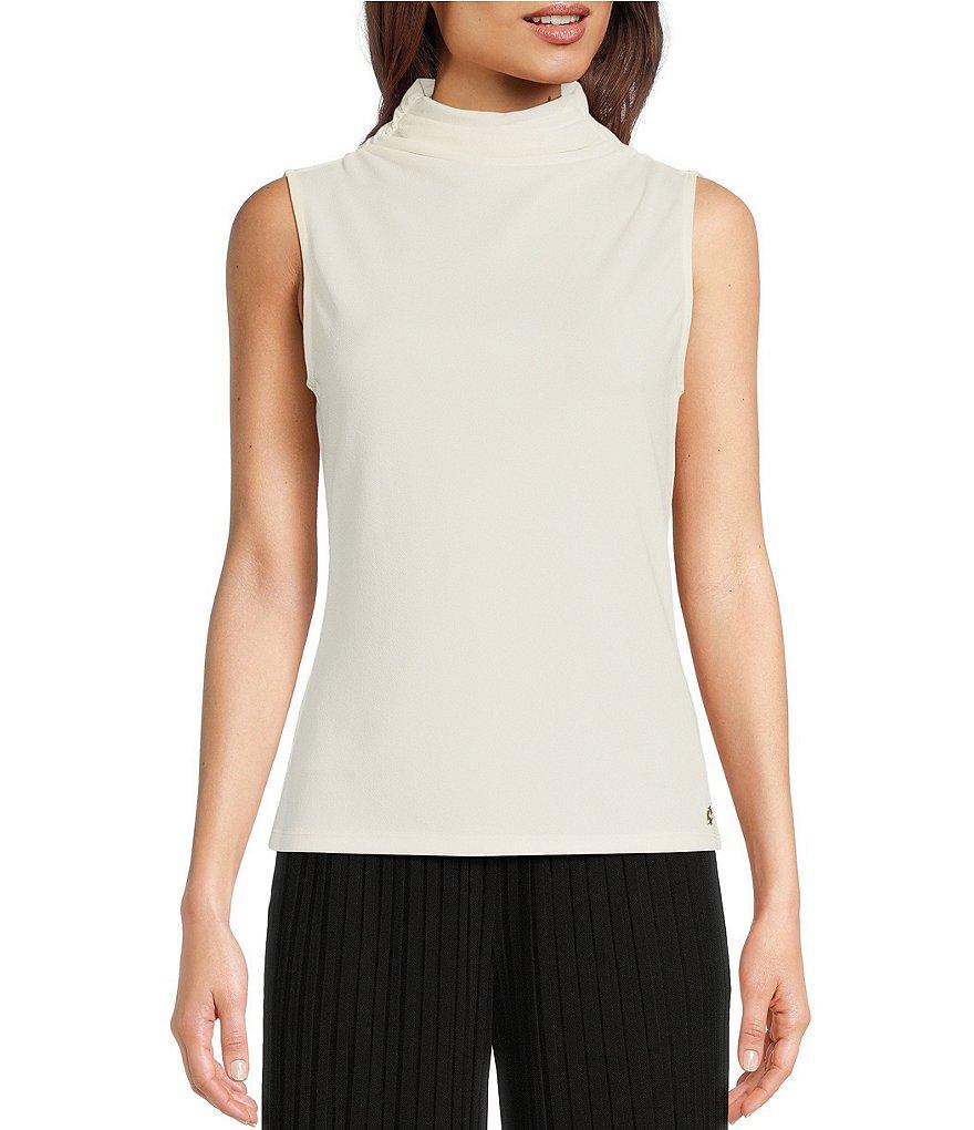 Donna Karan Stretch Draped Mock Neckline Sleeveless Top Product Image