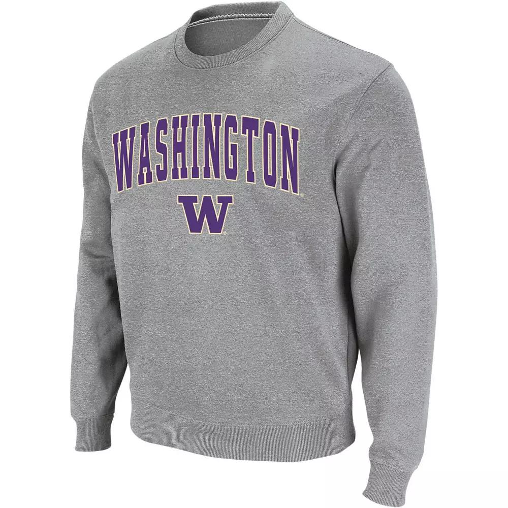 Men's Colosseum Heather Gray Washington Huskies Arch & Logo Crew Neck Sweatshirt, Size: Small, Grey Product Image