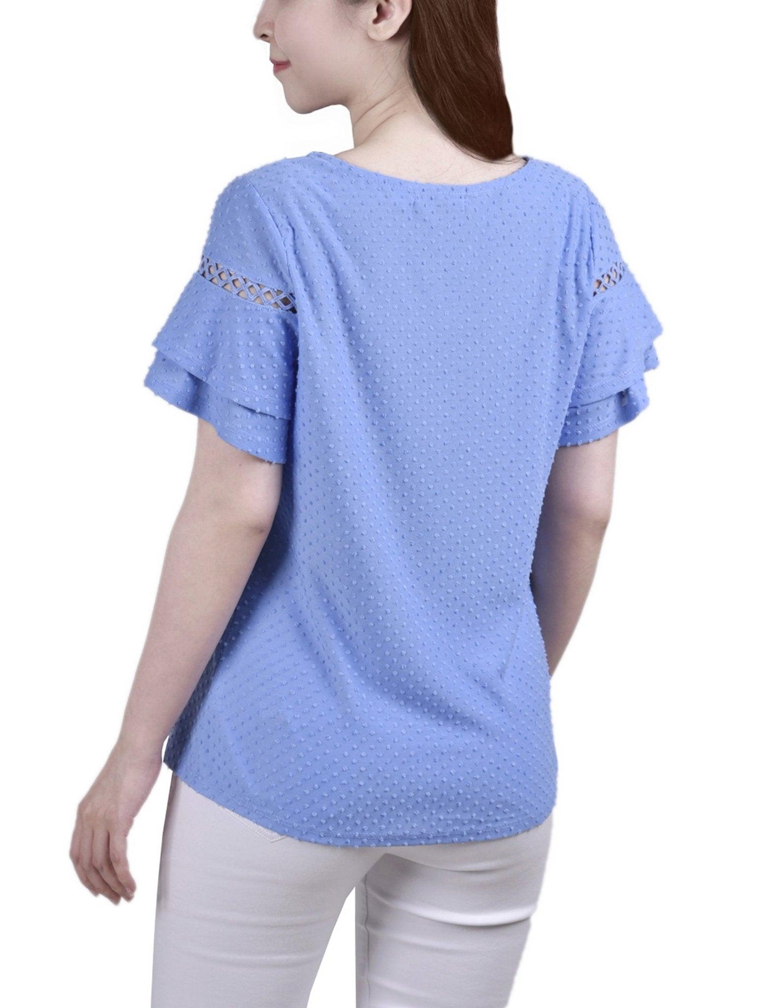 Corn Flower 3/4 Sleeve Blouse With Necklace - Petite Product Image