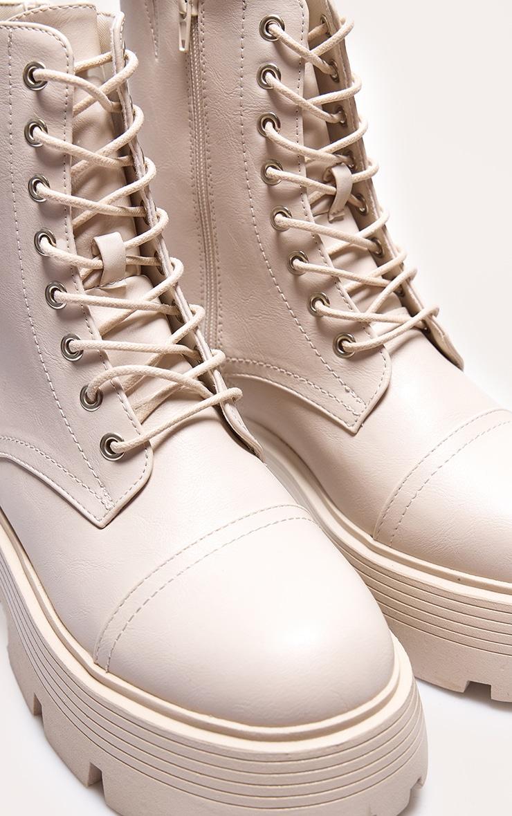 Cream Lace Up Chunky Sole Combat Boots Product Image