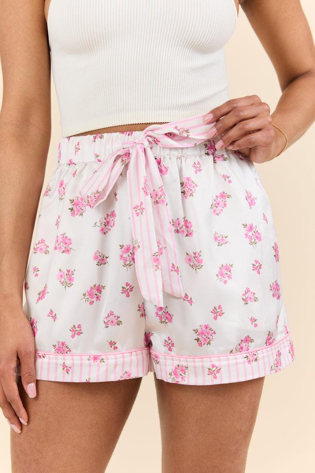 Sleep On My Side Pink Floral Satin Pajama Shorts FINAL SALE Girls Product Image