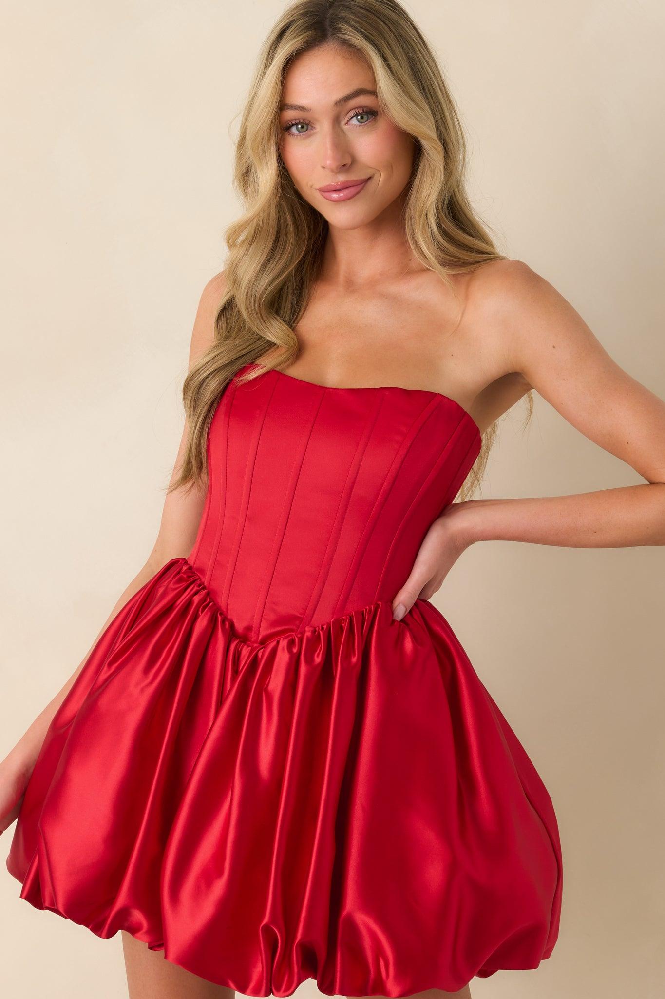 Love Letters Red Corset Bubble Mini Dress Product Image