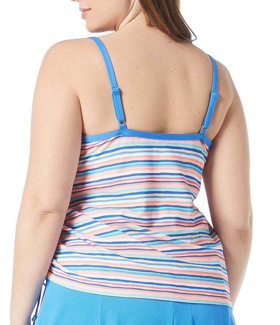 Beach House Plus Size Bridget Resort Stripe Pique Texture Side Shirred Underwire Tankini Swim Top Product Image