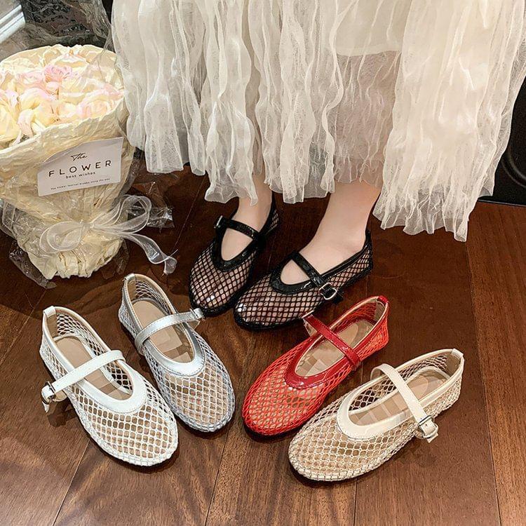 Round Toe Mesh Mary Jane Flats Product Image