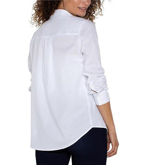 Liverpool Los Angeles Petite Size Cotton Poplin Collared Long Sleeve Button-Front Shirt Product Image