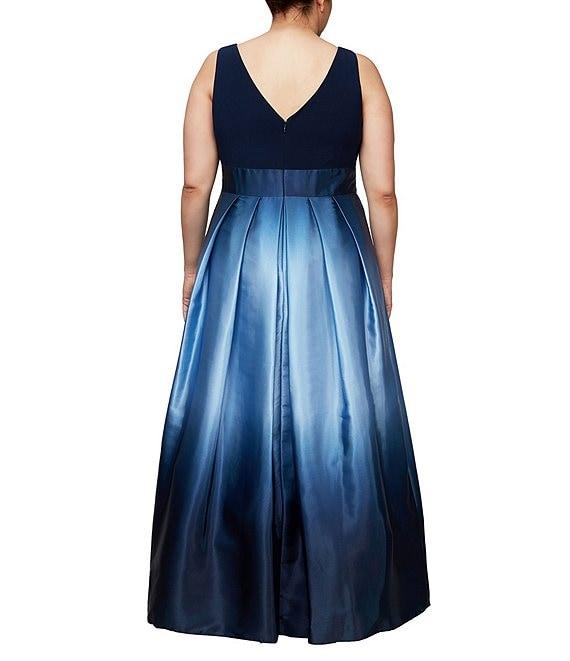 Ignite Evenings Plus Size Boat Neck Ombre Satin Bow Sleeveless Gown Product Image