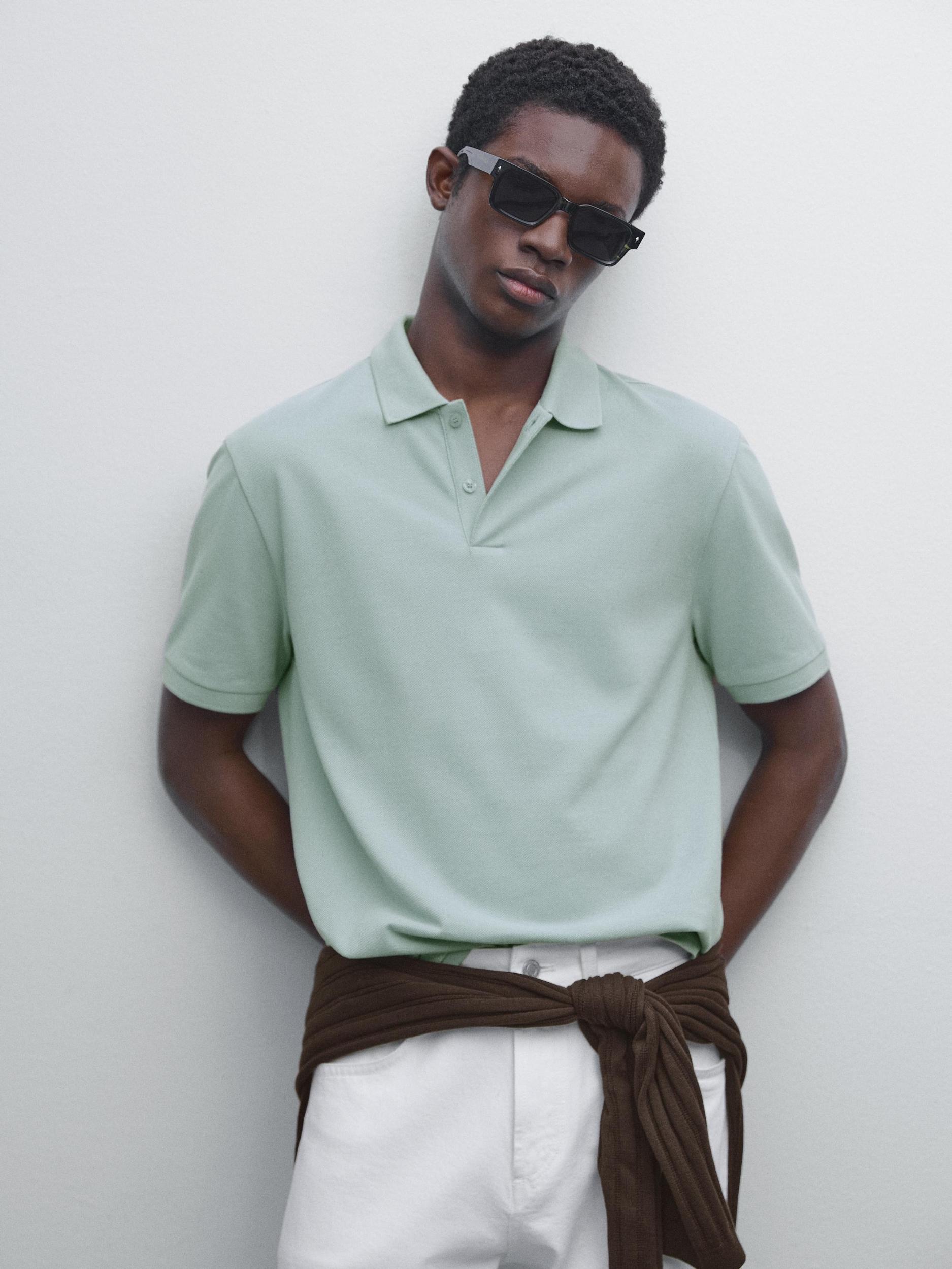 Micro textured piqué cotton polo shirt Product Image