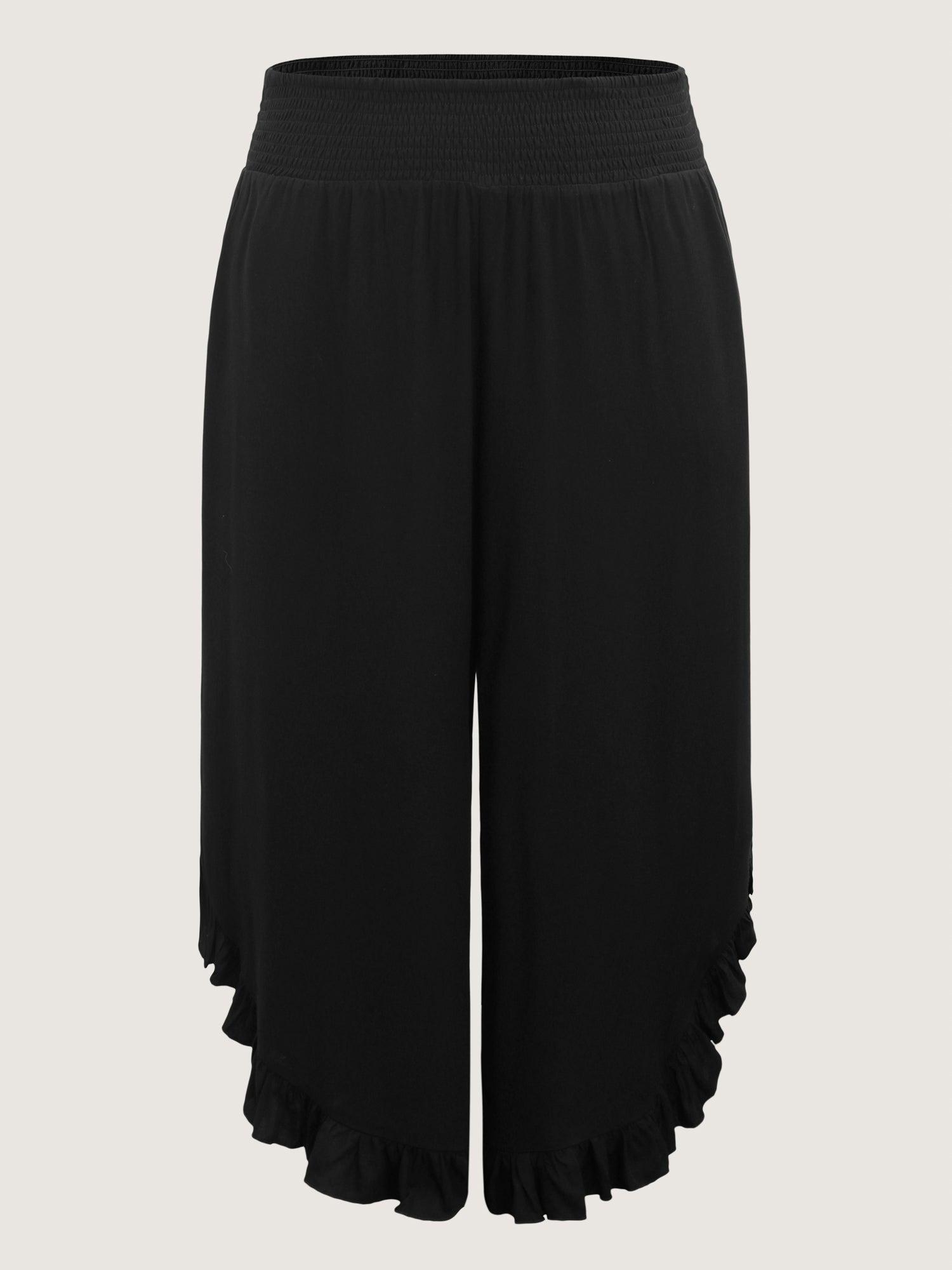 Ruffled Curvy Hem Wide-Leg Pants Female Product Image