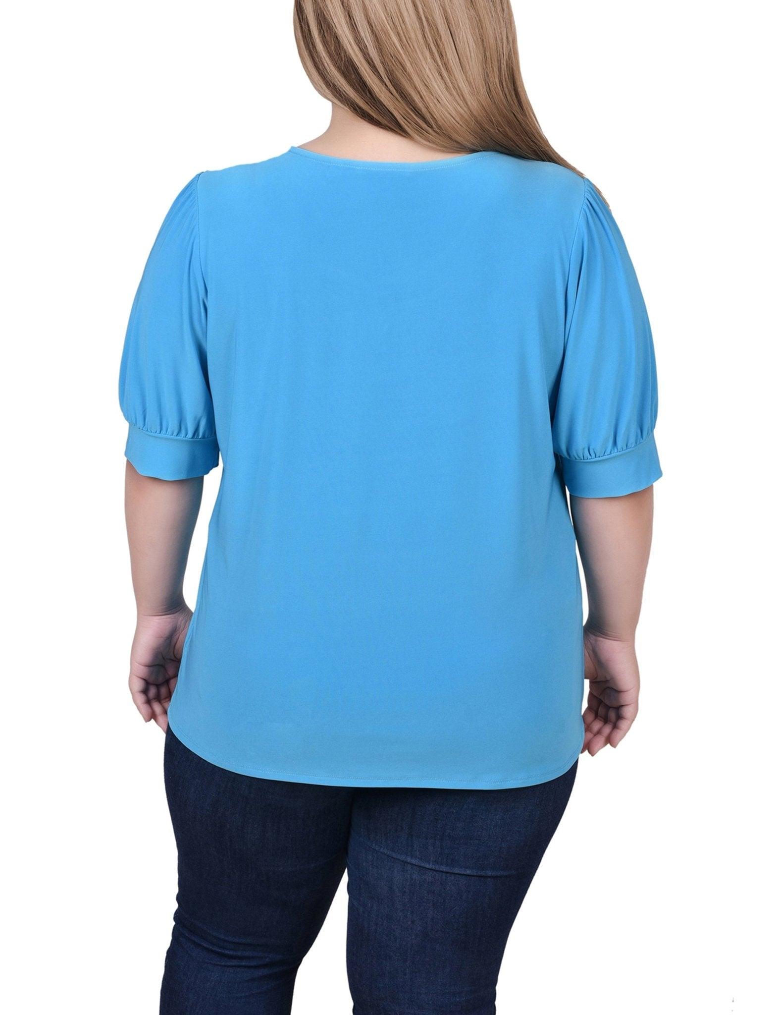 Electric Blue Short Sleeve Balloon Sleeve Top With Hardware - Plus Product Image