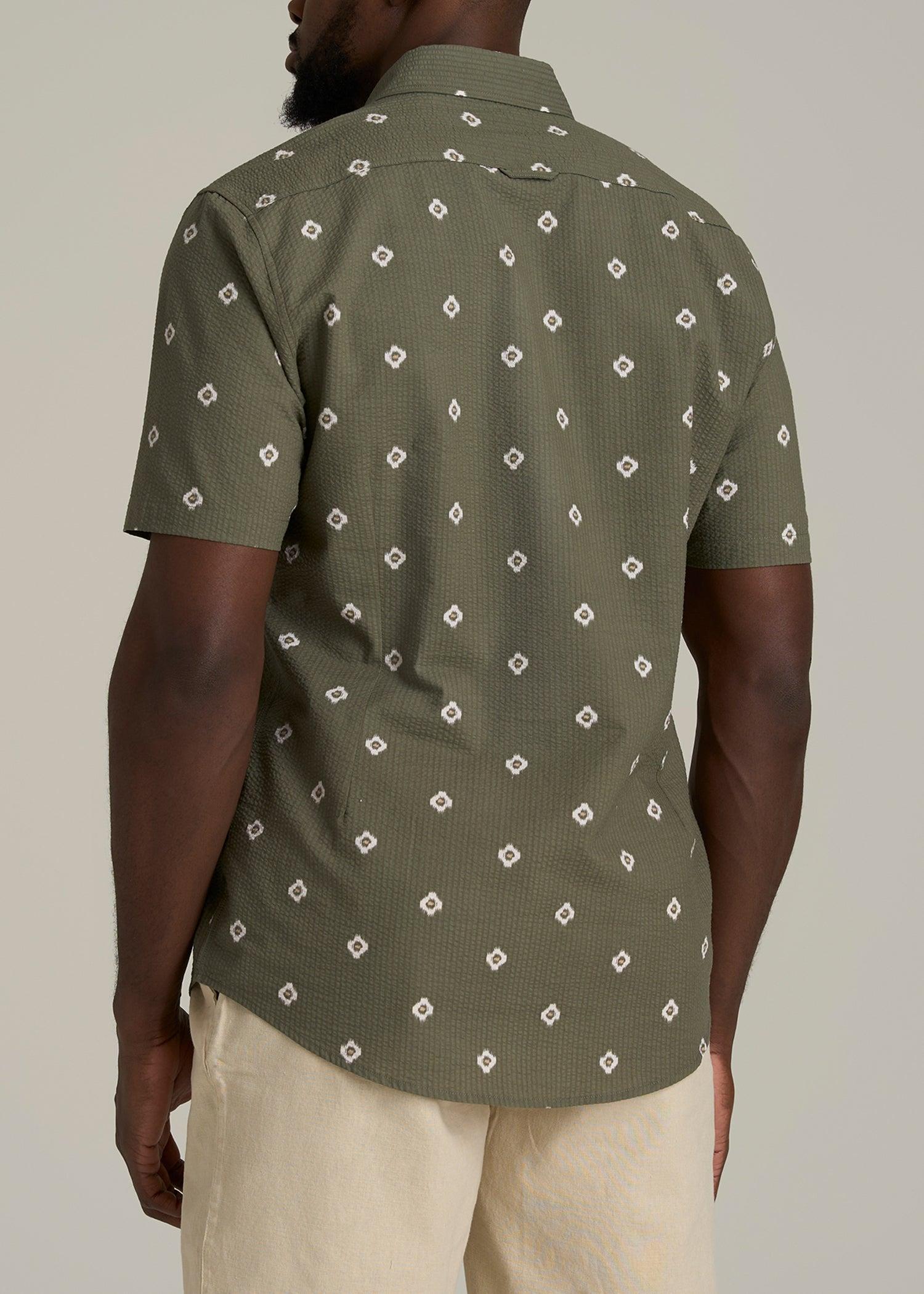 Seersucker Short Sleeve Shirt for Tall Men in Olive and Beige Floral Male Product Image