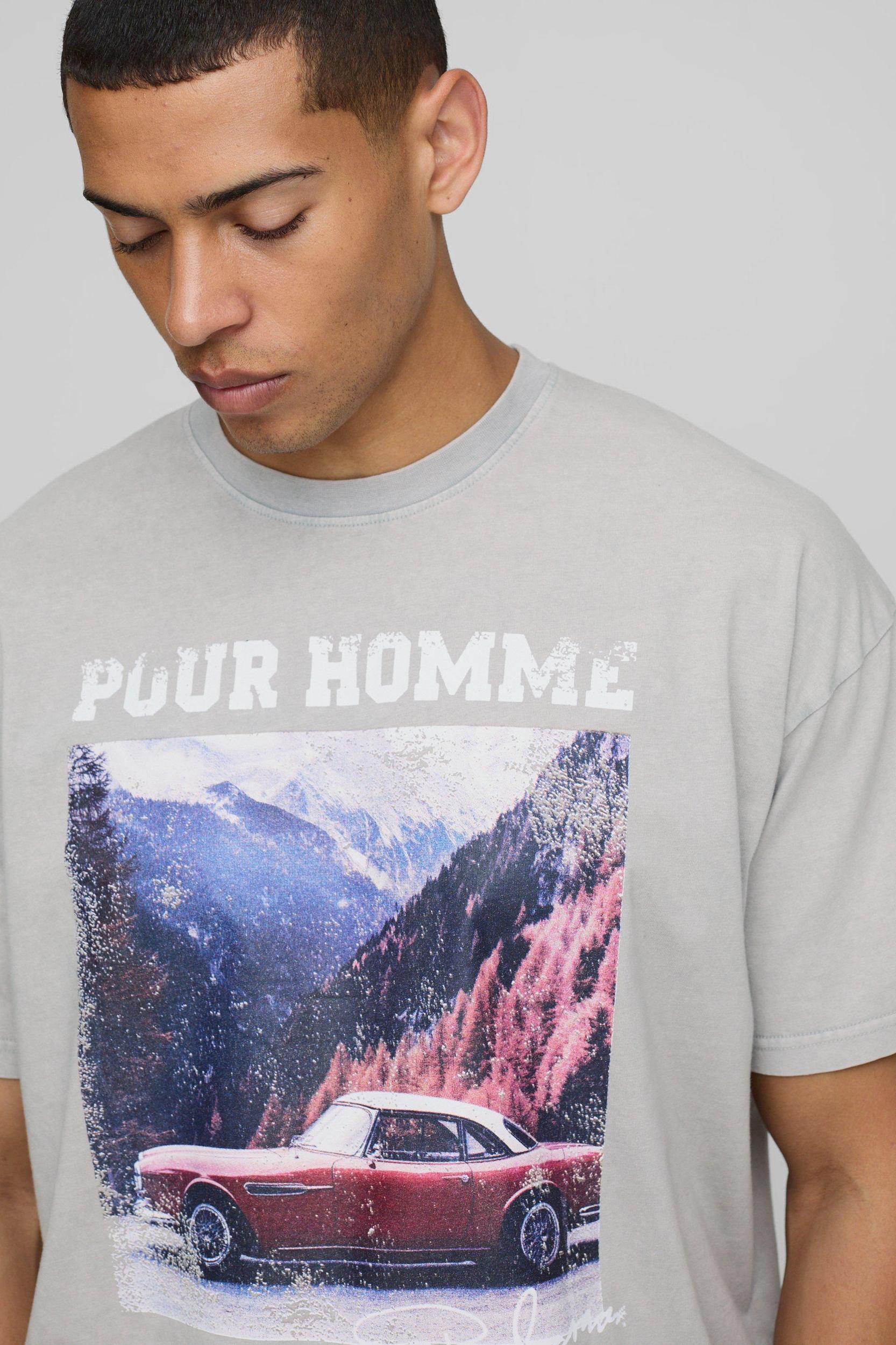 Oversized Boxy Washed Distressed Vintage Car Graphic T-Shirt | boohooMAN USA Product Image