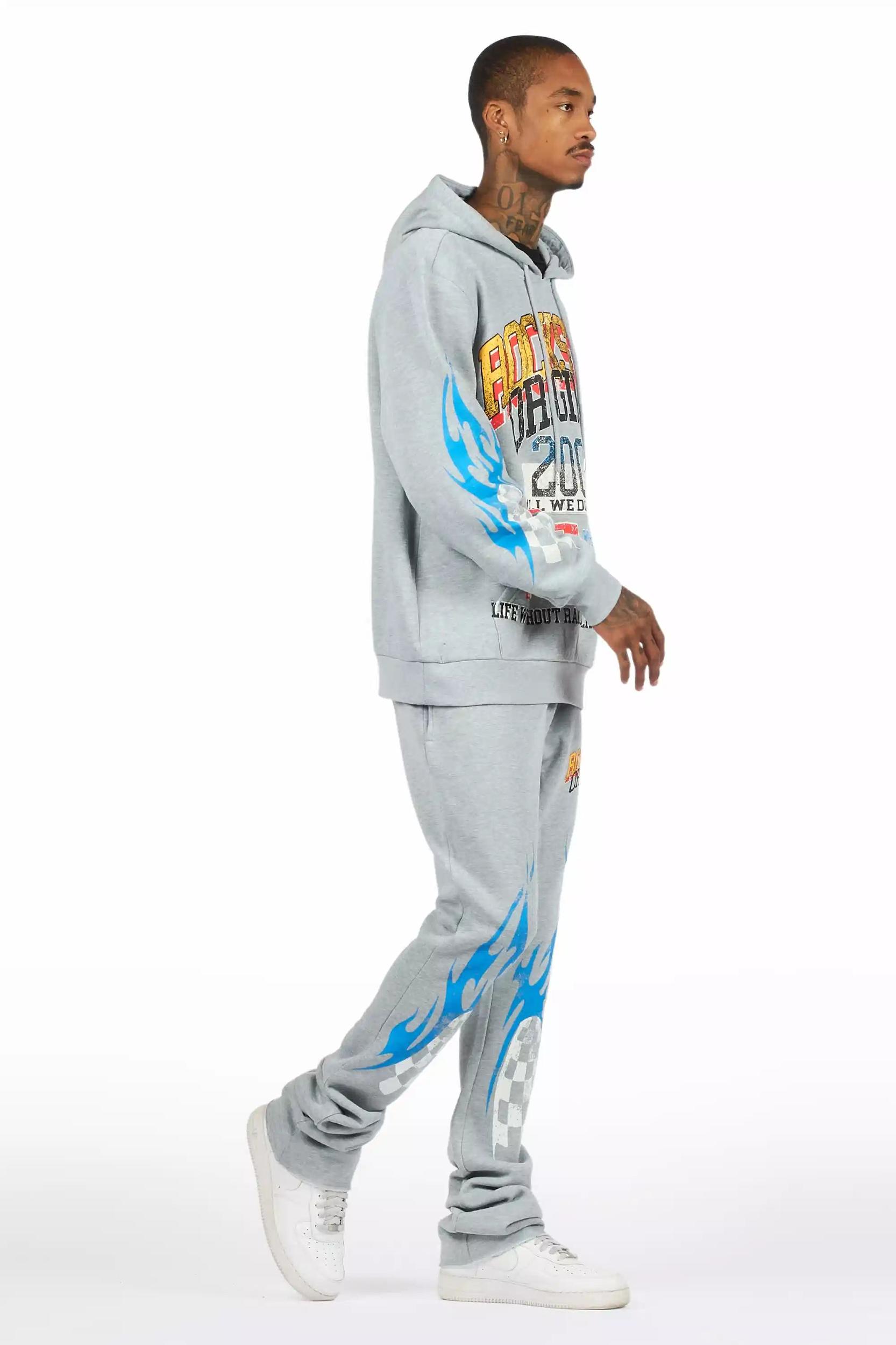 Colorful Race Heather Grey Hoodie/Baggy Track Pant Set Male Product Image