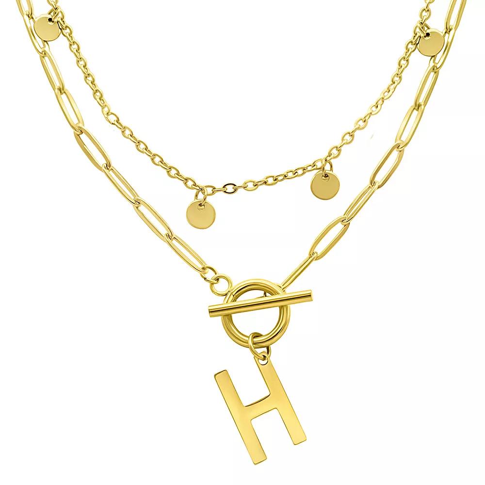 Adornia 14k Gold Plated Layered Initial Toggle Necklace, Women's, Size: 17-19" ADJ, H Product Image