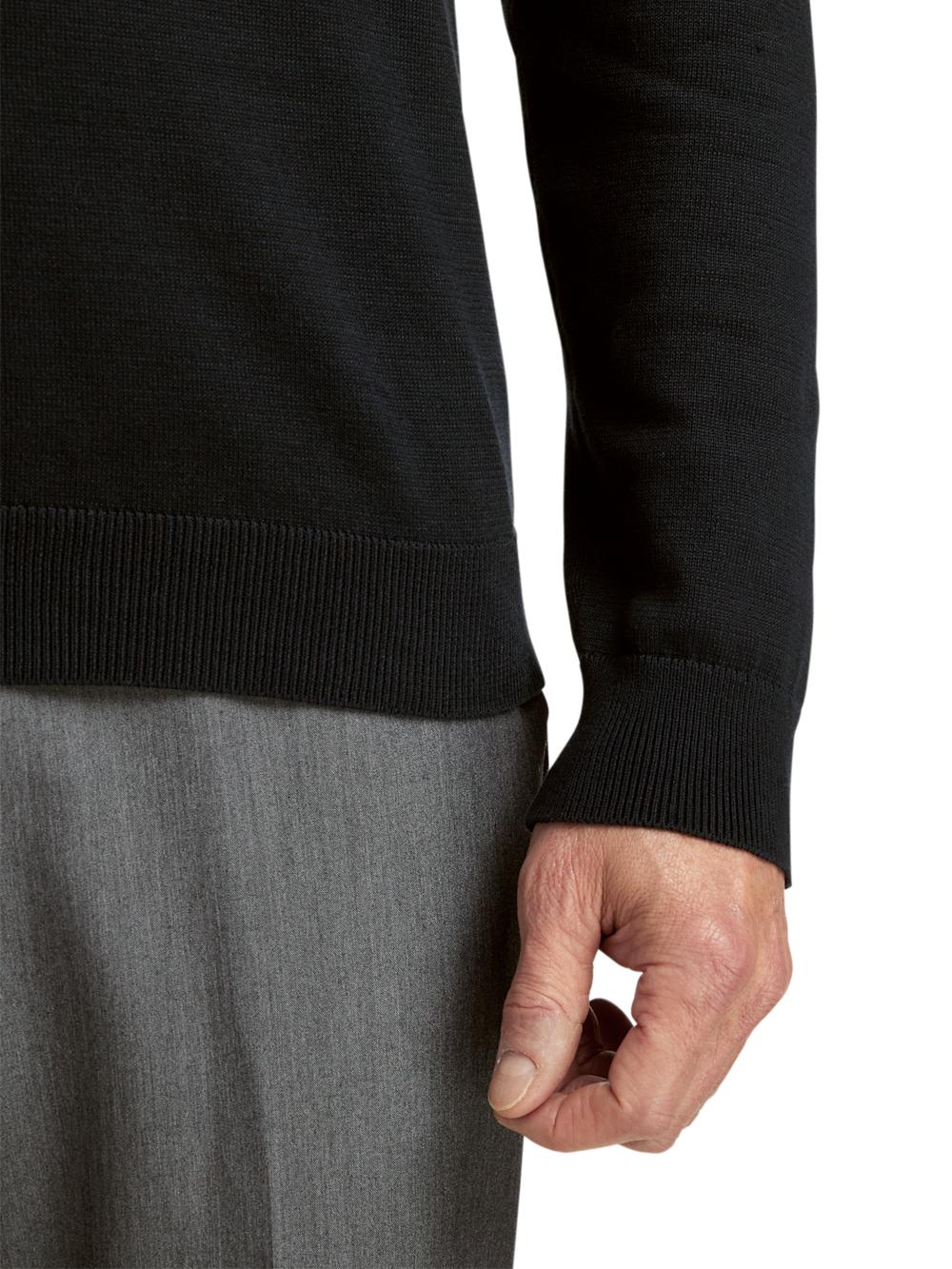 Supima Cotton Quarter Zip Mock Neck Sweater - Black Product Image