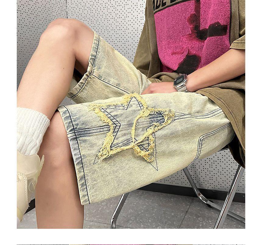 Star Embroidered Denim Shorts Product Image