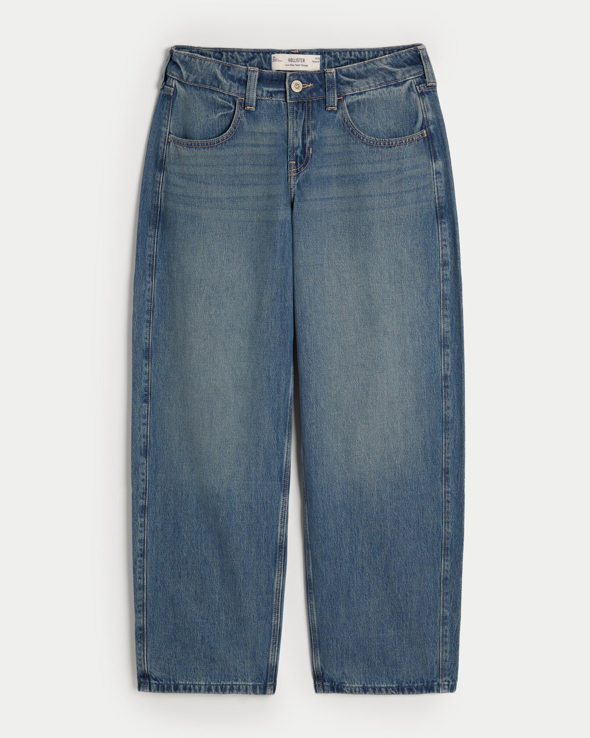 Low-Rise Medium Wash Tapered Baggy Jeans Product Image