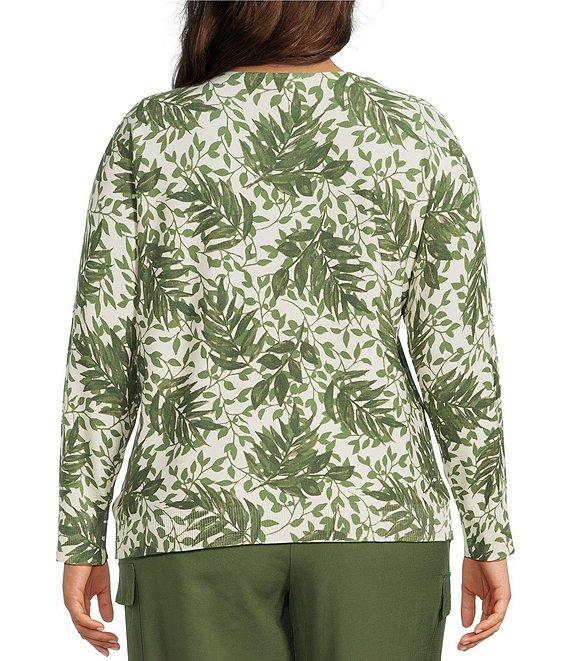 Investments Plus Layered Leaves Long Sleeve Boat Neck Pullover Sweater Product Image