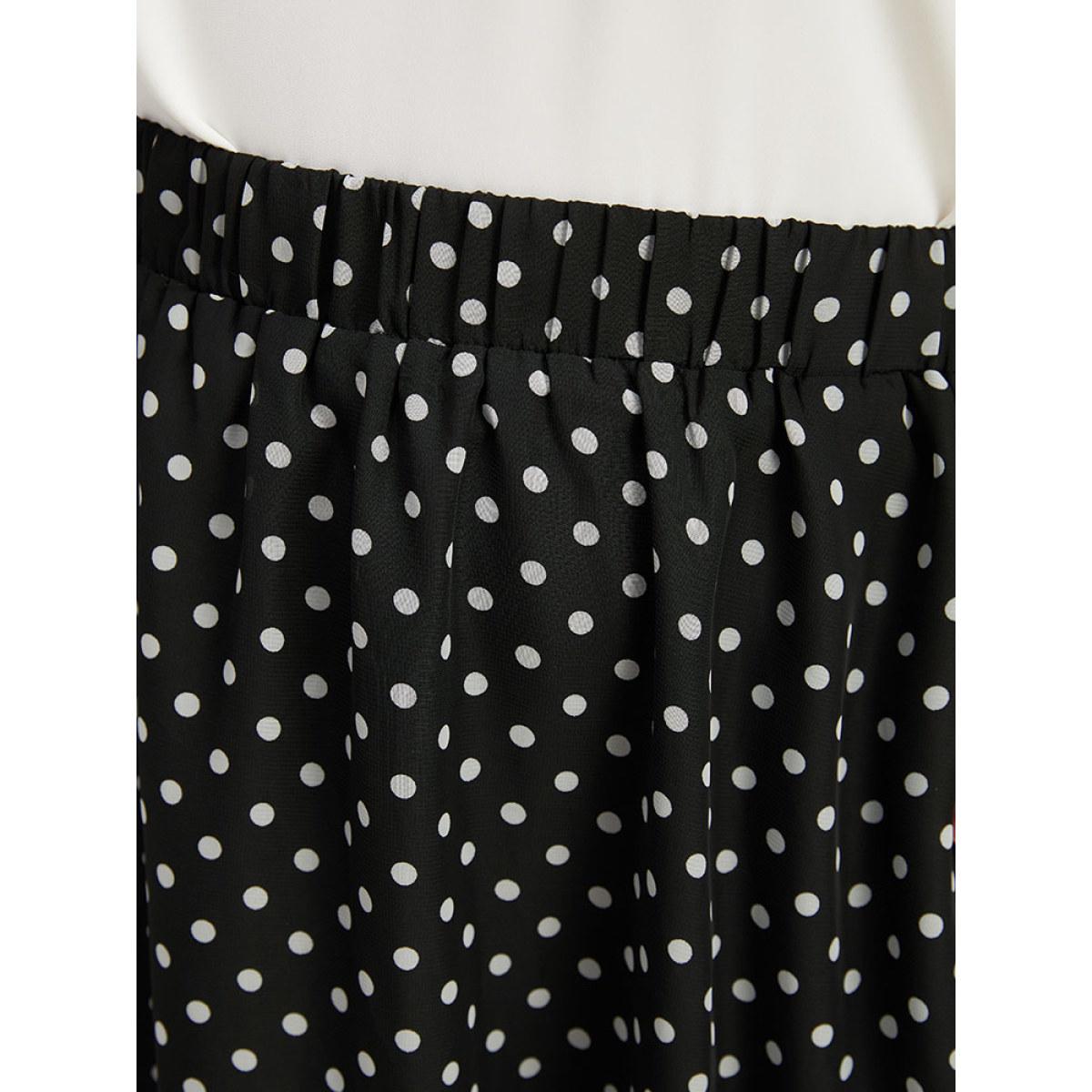 Plus Size Polka Dot Pocket Mesh Elastic Waist Skirt Women Black Office Lined No stretch Pocket Work Skirts BloomChic 26/4X Product Image