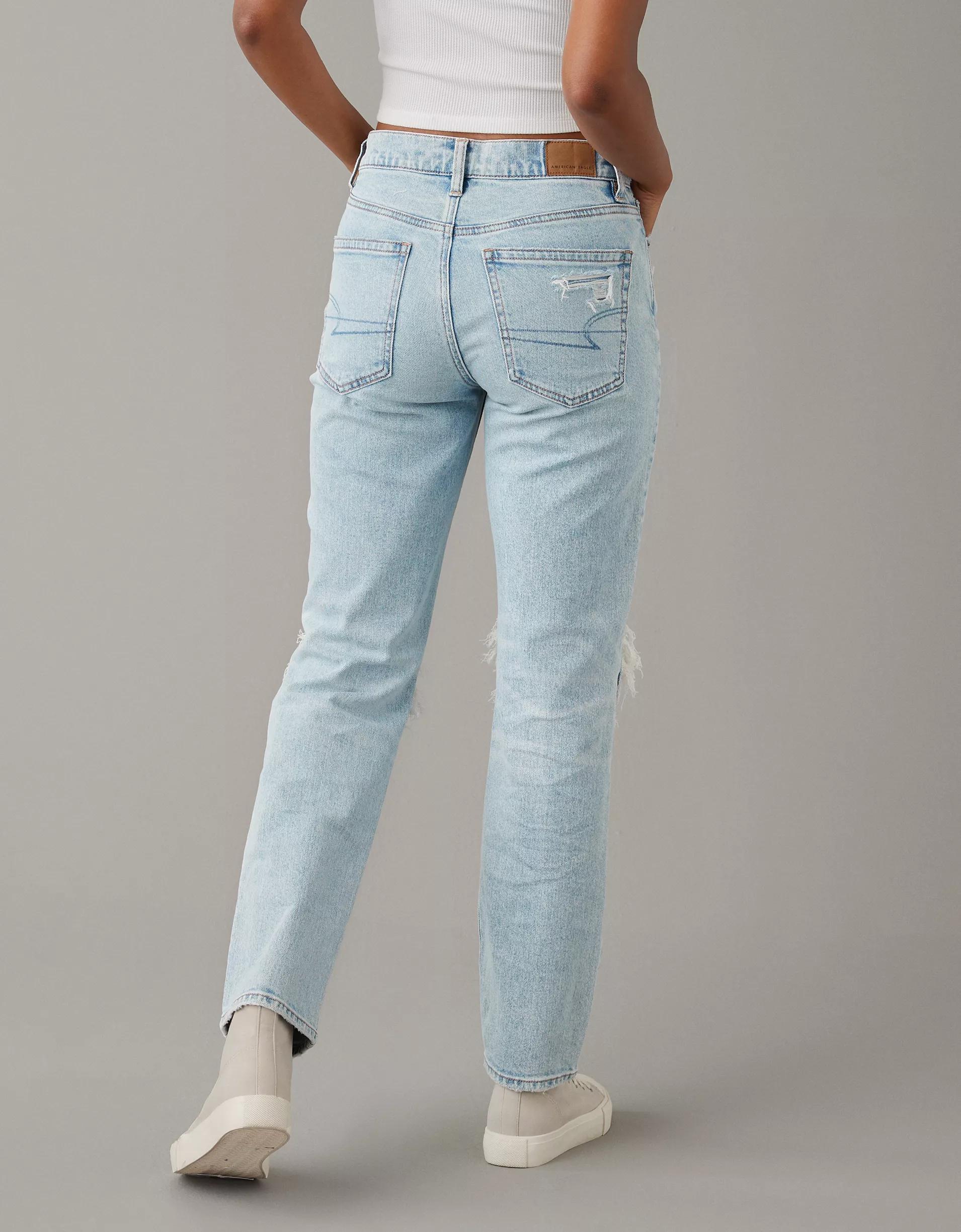 AE Stretch Super High-Waisted Ripped Ankle Straight Jean Product Image