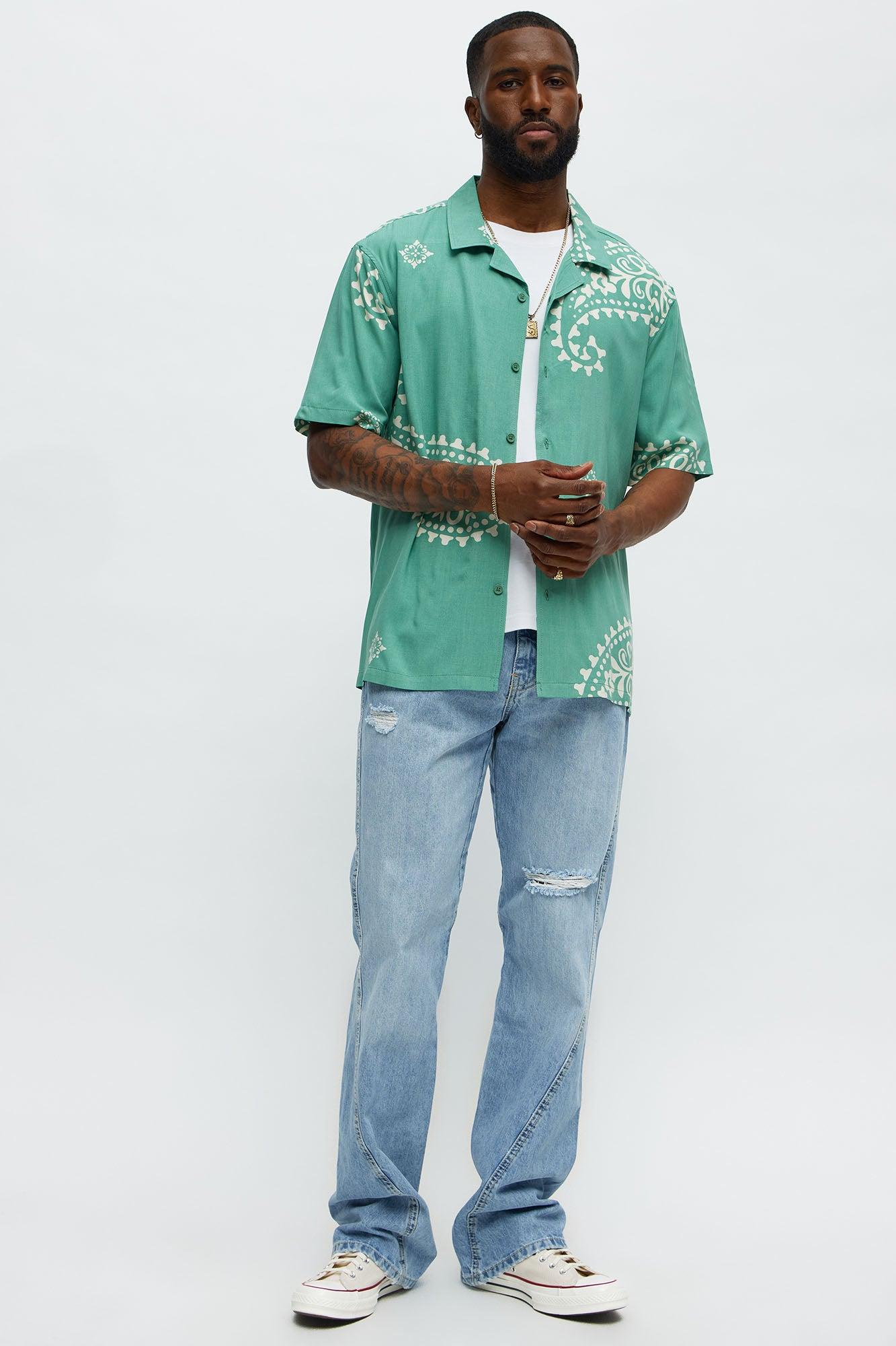 Paisley Rayon Shirt - Sage Male Product Image