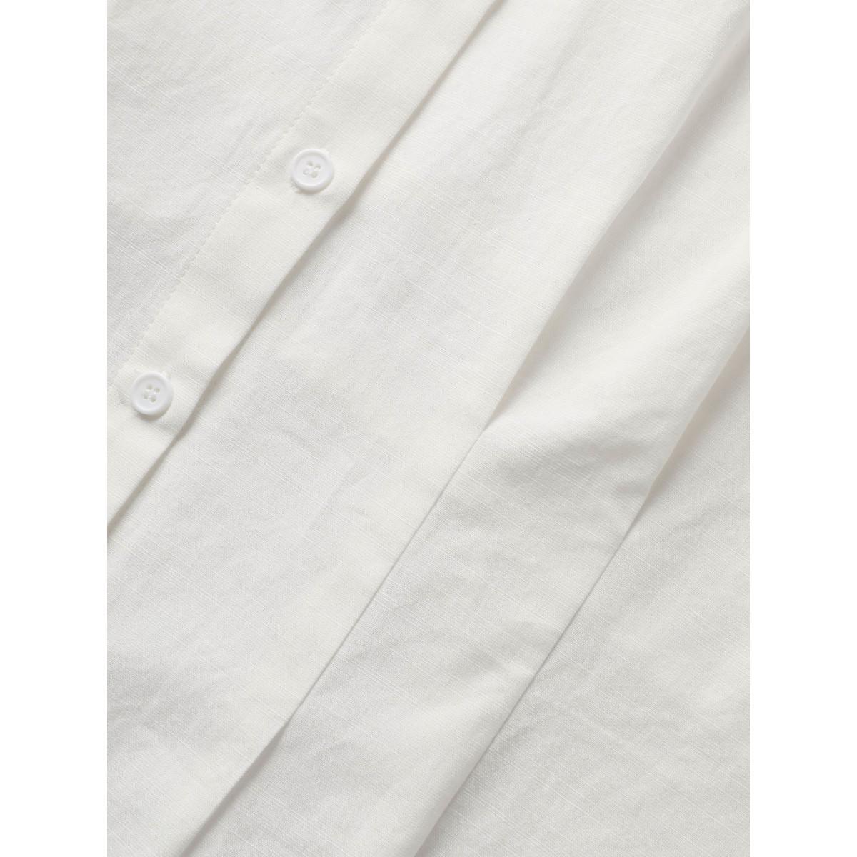 Plus Size Ivory Plain Shirt Collar Waist Design Blouse Women At the Office Short sleeve Shirt collar Work Blouses BloomChic 22-24/3X Product Image