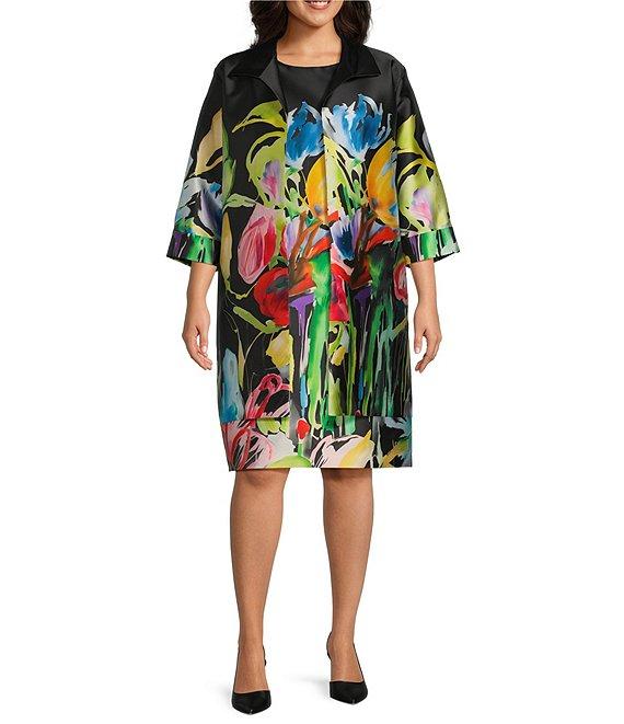 Caroline Rose Plus Brilliant Bouquet Print Mikado Long Statement Jacket Product Image