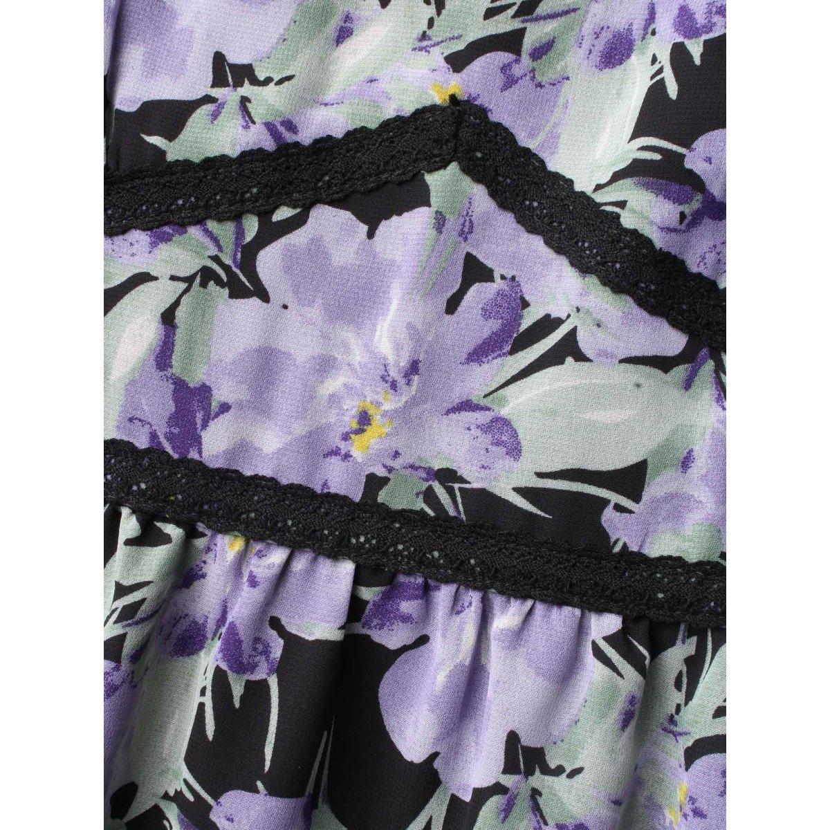 Plus Size Heart Neckline Floral Contrast Webbing Dress BlackFlower Women Elegant Woven ribbon&lace trim Heart neckline Long Sleeve Curvy BloomChic 28/5X Product Image