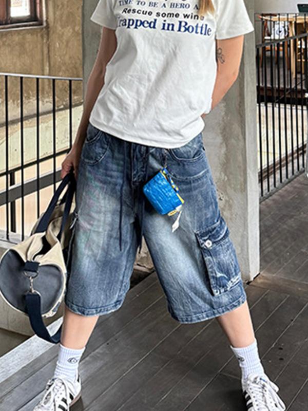 American Washed Loose Denim Shorts Product Image