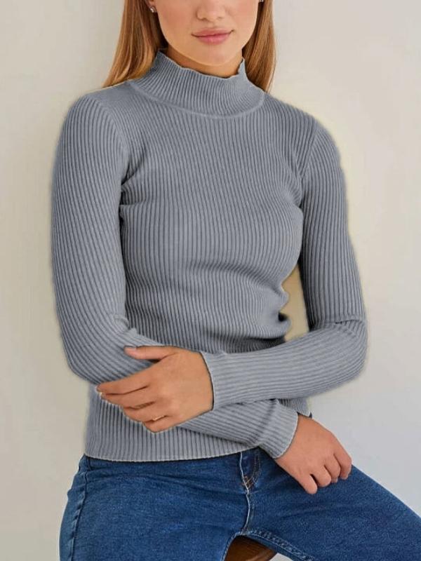 Solid Mock Neck Slim Knit Sweater Product Image