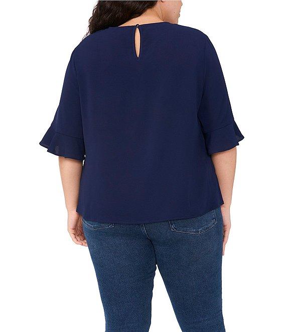 CeCe Plus Size Crew Neck Short Sleeve Ruffle Blouse Product Image