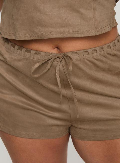 Eternal Youth Faux Suede Short Taupe Curve Product Image