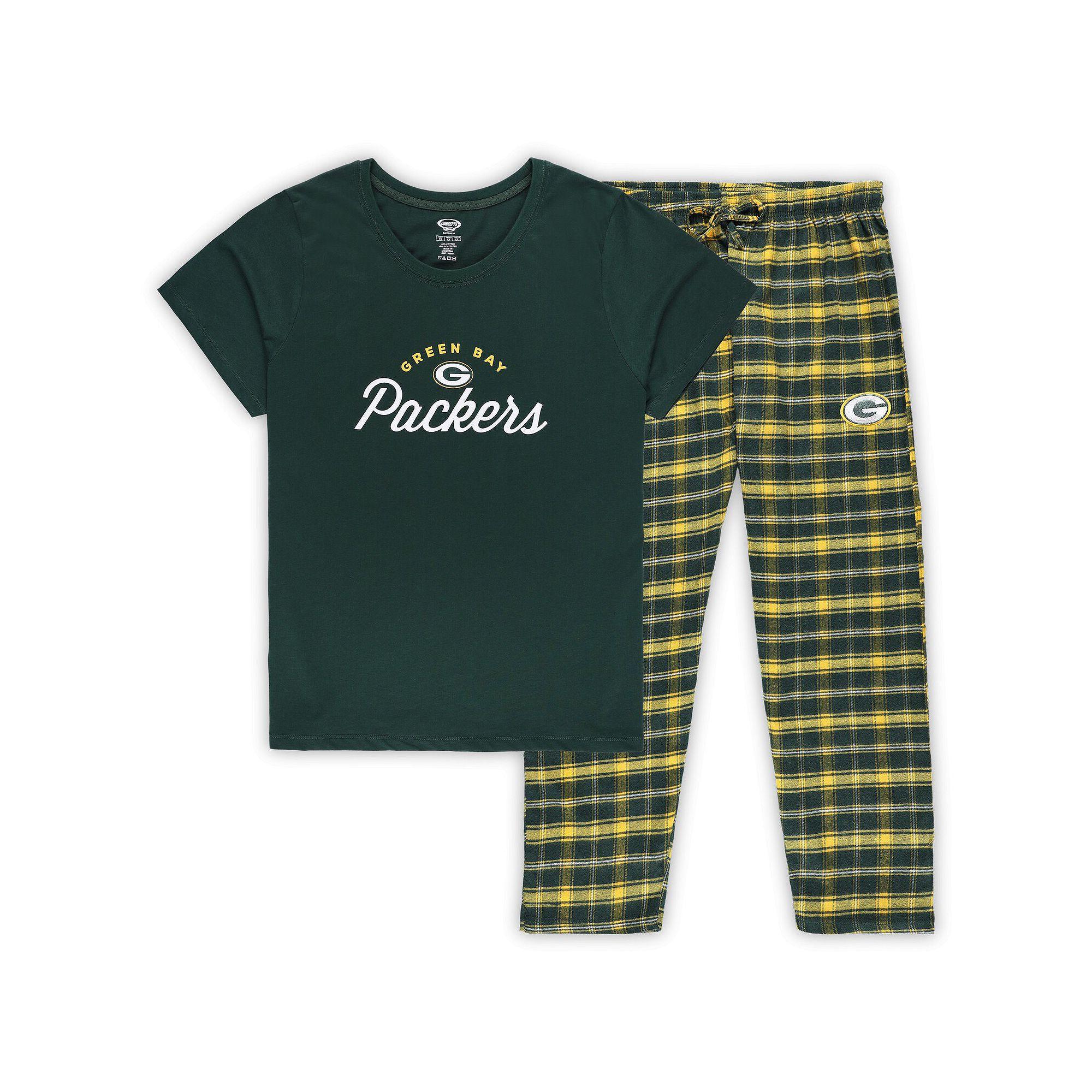 Women's Concepts Sport Green Green Bay Packers Plus Size Badge T-Shirt & Flannel Pants Sleep Set, Size: 3XL Product Image