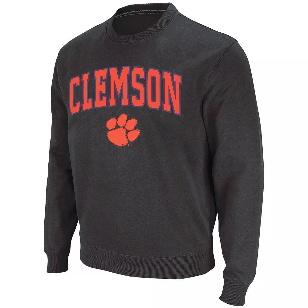 Men's Colosseum Charcoal Clemson Tigers Arch & Logo Crew Neck Sweatshirt,  Product Image