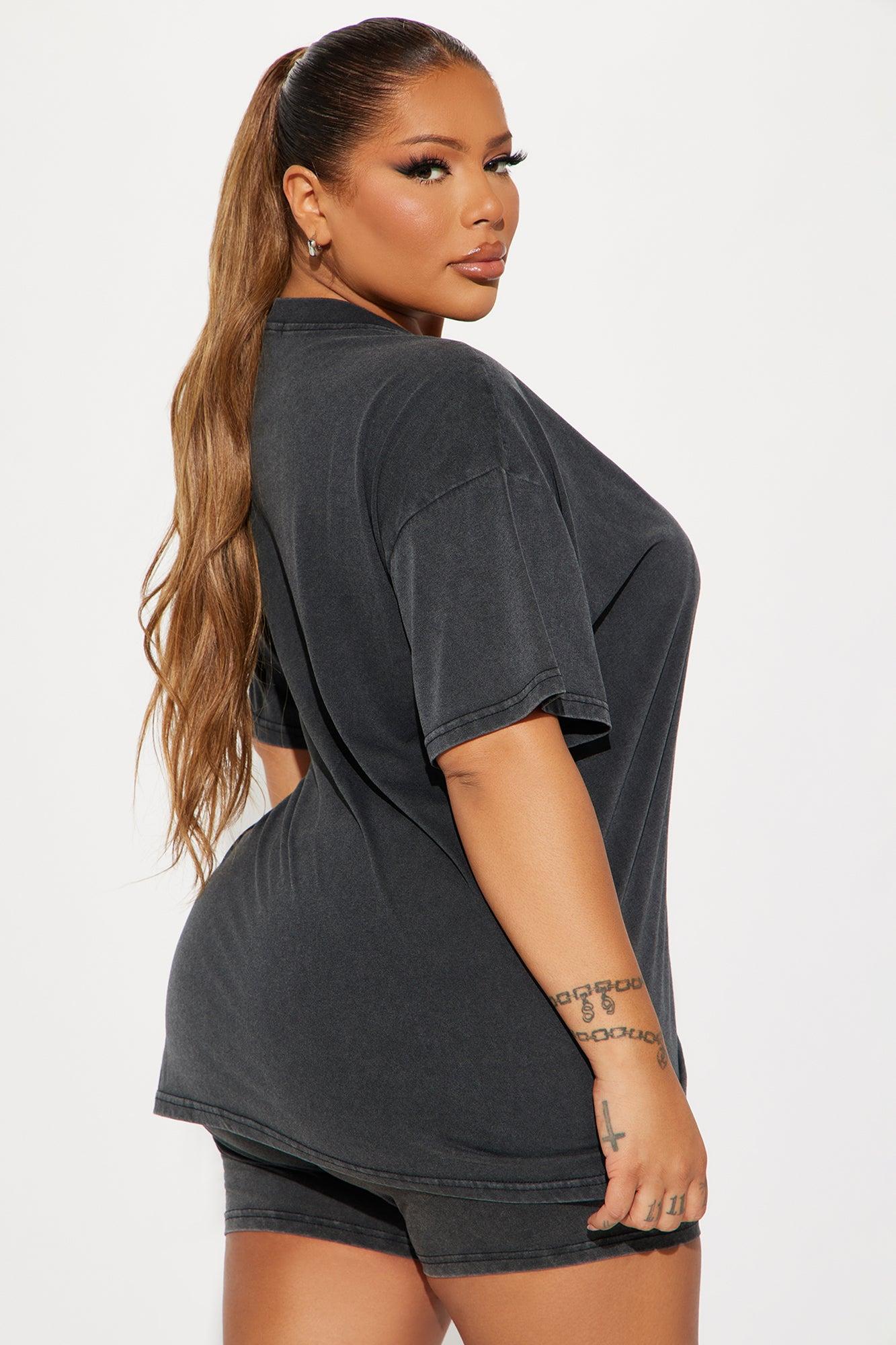 NYC Washed Biker Short Set - Black Product Image