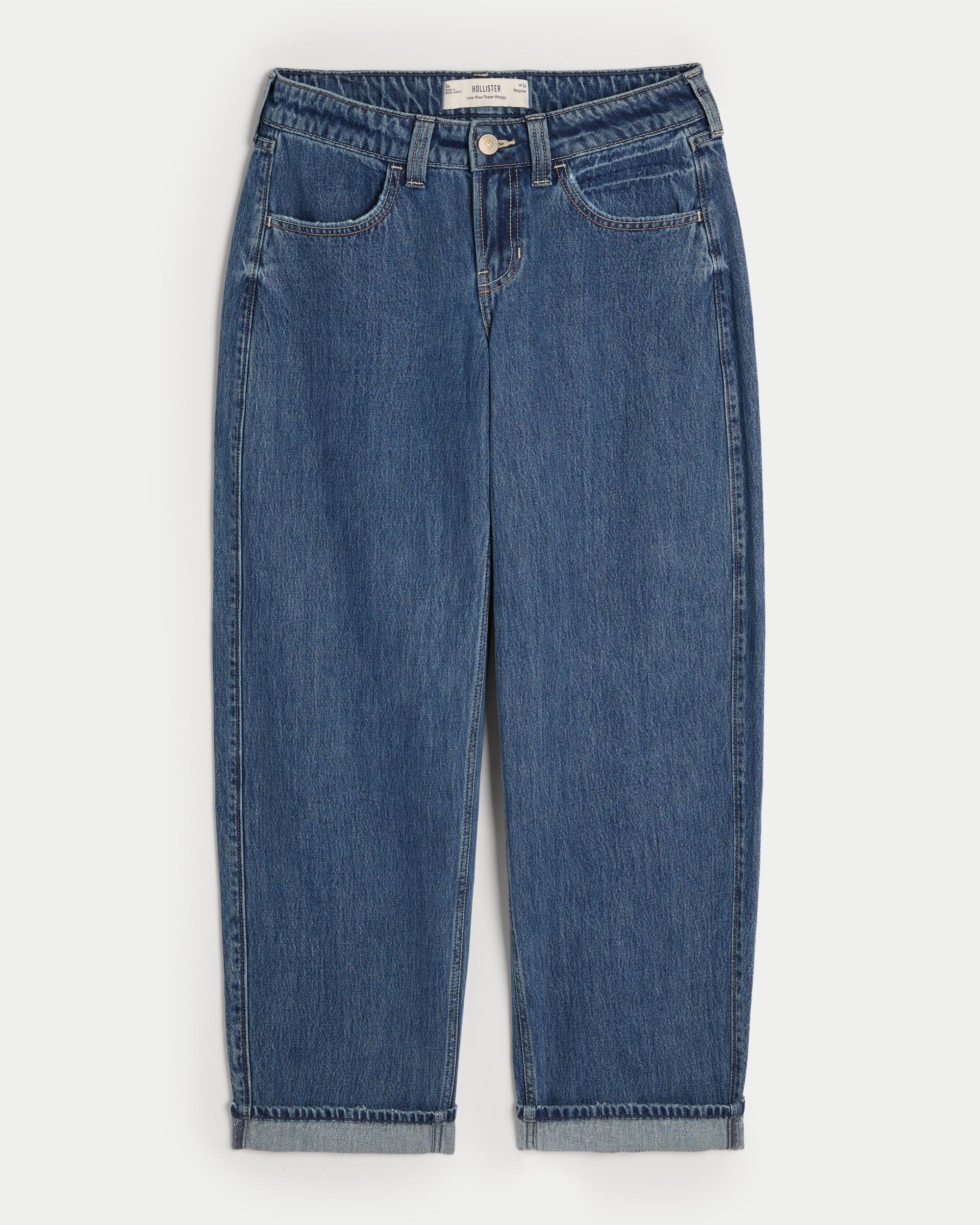 Low-Rise Medium Wash Tapered Baggy Jeans Product Image