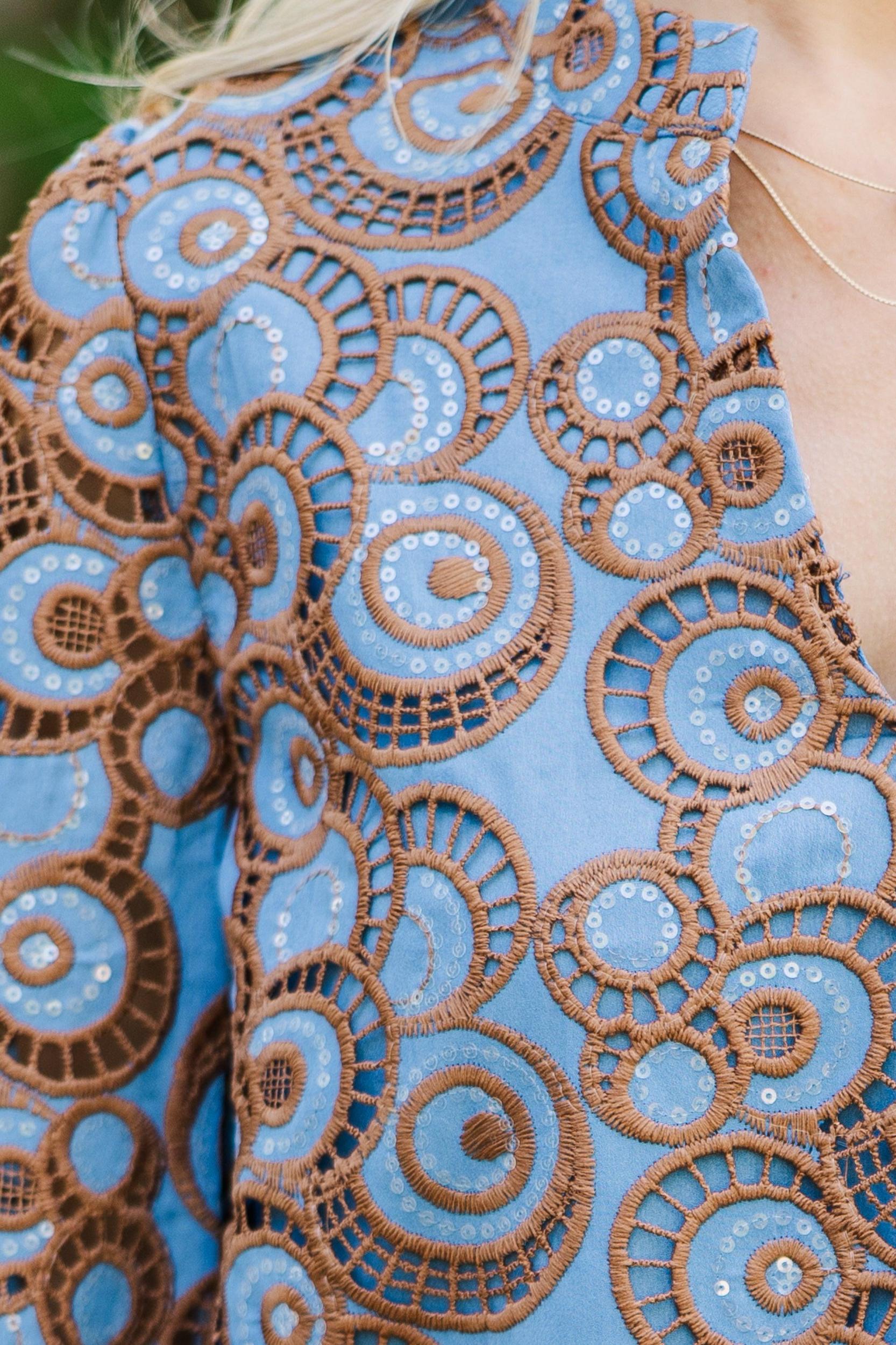 Out In Space Navy Blue Embroidered Blouse Female Product Image