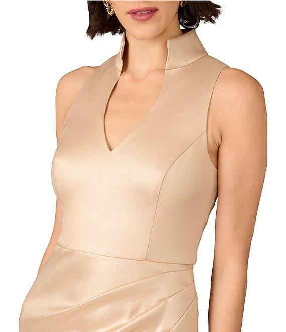 Aidan Mattox Split V-Neck Sleeveless Foiled Mikado Sheath Dress Product Image