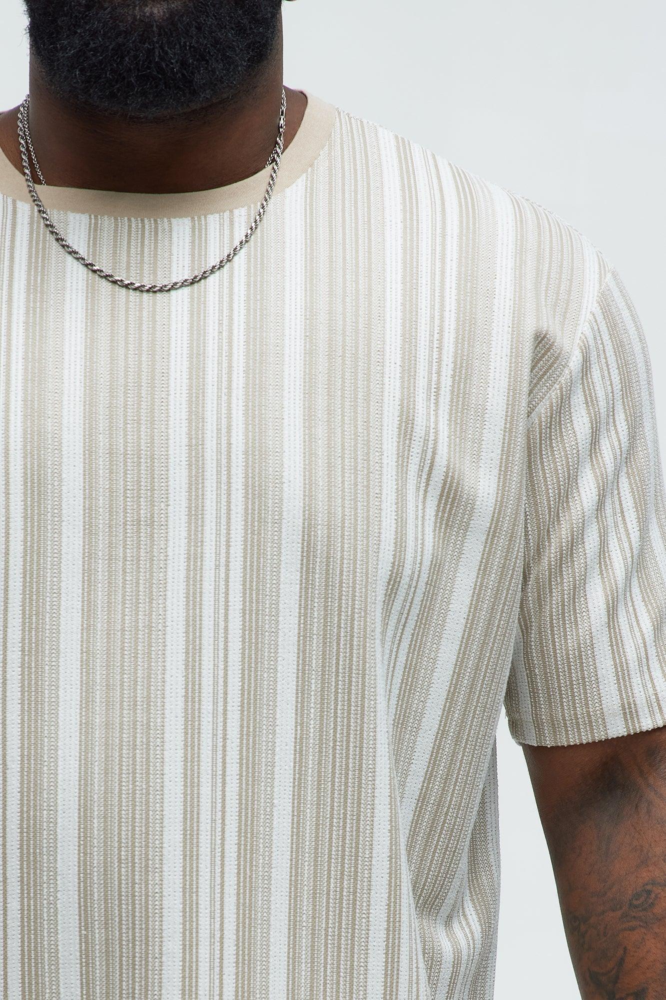 Textured Striped Short Sleeve Tee - Taupe/combo Product Image