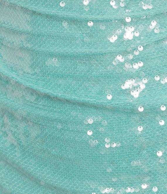 City Vibe Twist Front Spaghetti Strap Side Ruched Sequin Dress Product Image