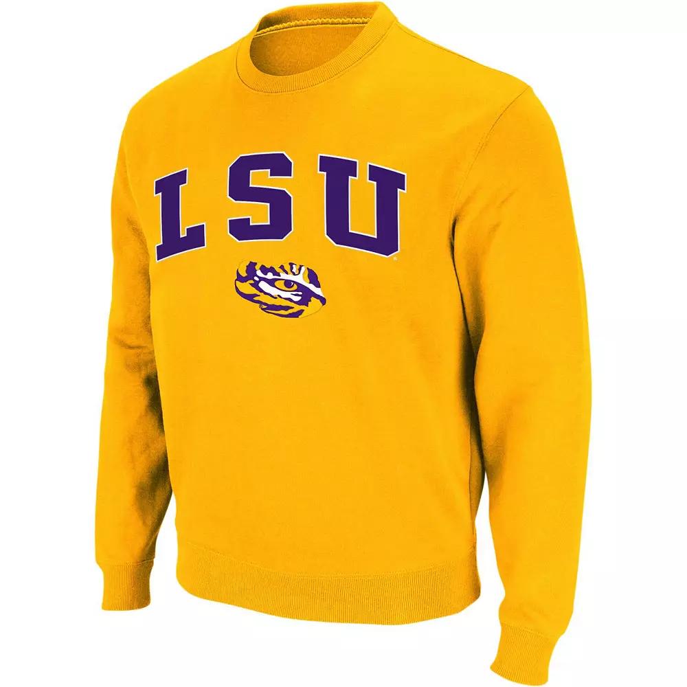 Men's Colosseum Gold LSU Tigers Arch & Logo Crew Neck Sweatshirt, Size: Large Product Image