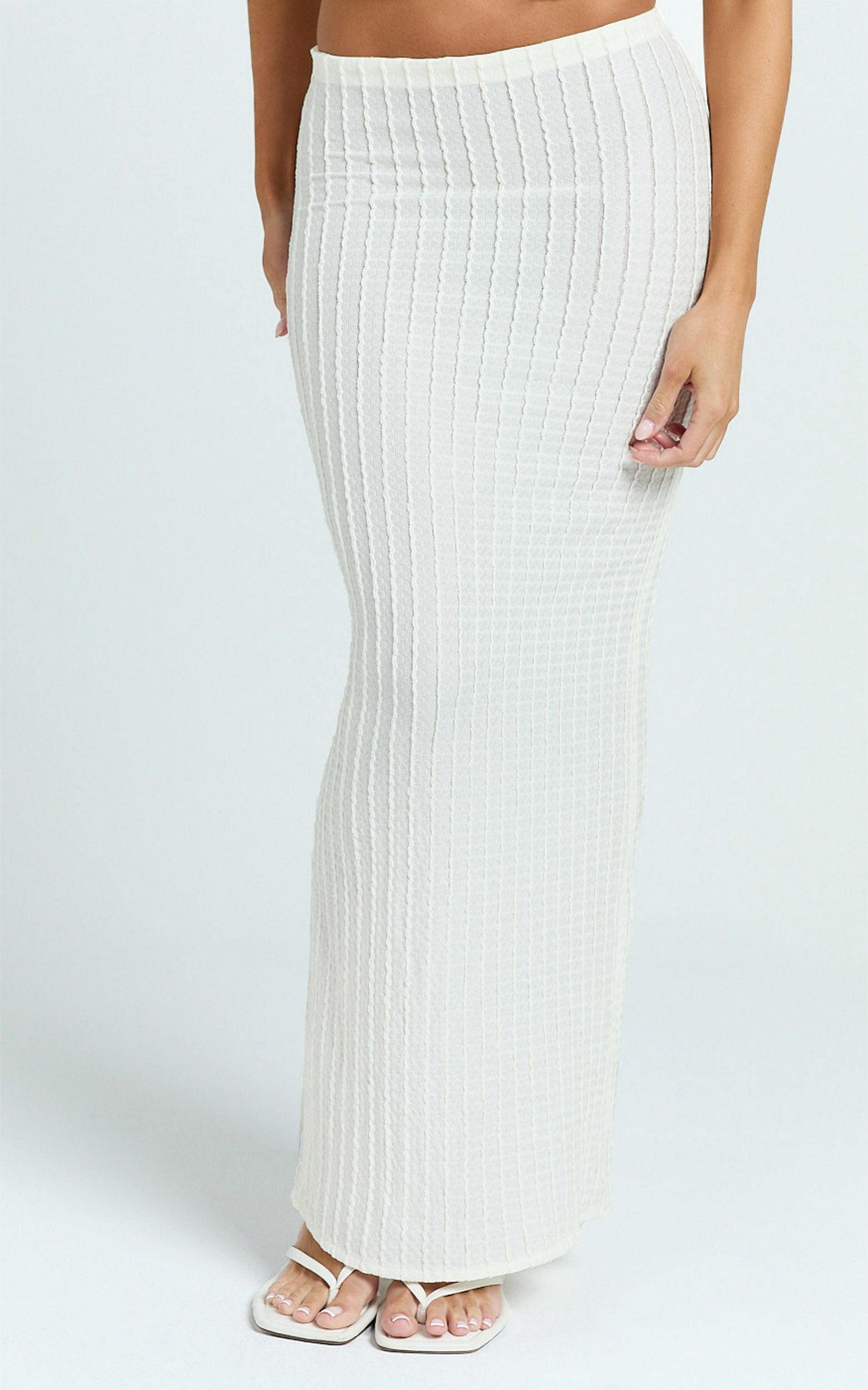 Billie Maxi Skirt - Column Textured Jersey Skirt in Off White Product Image