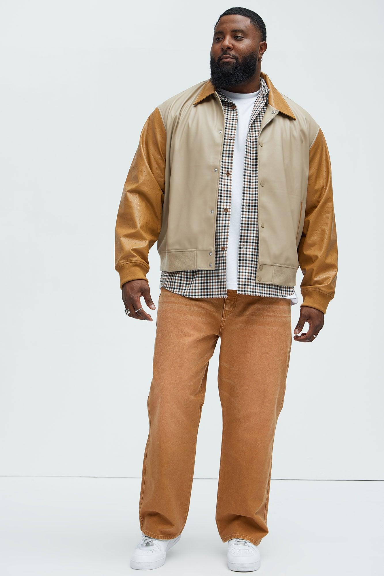 The Only Contrast Faux Leather Jacket - Taupe/combo Product Image