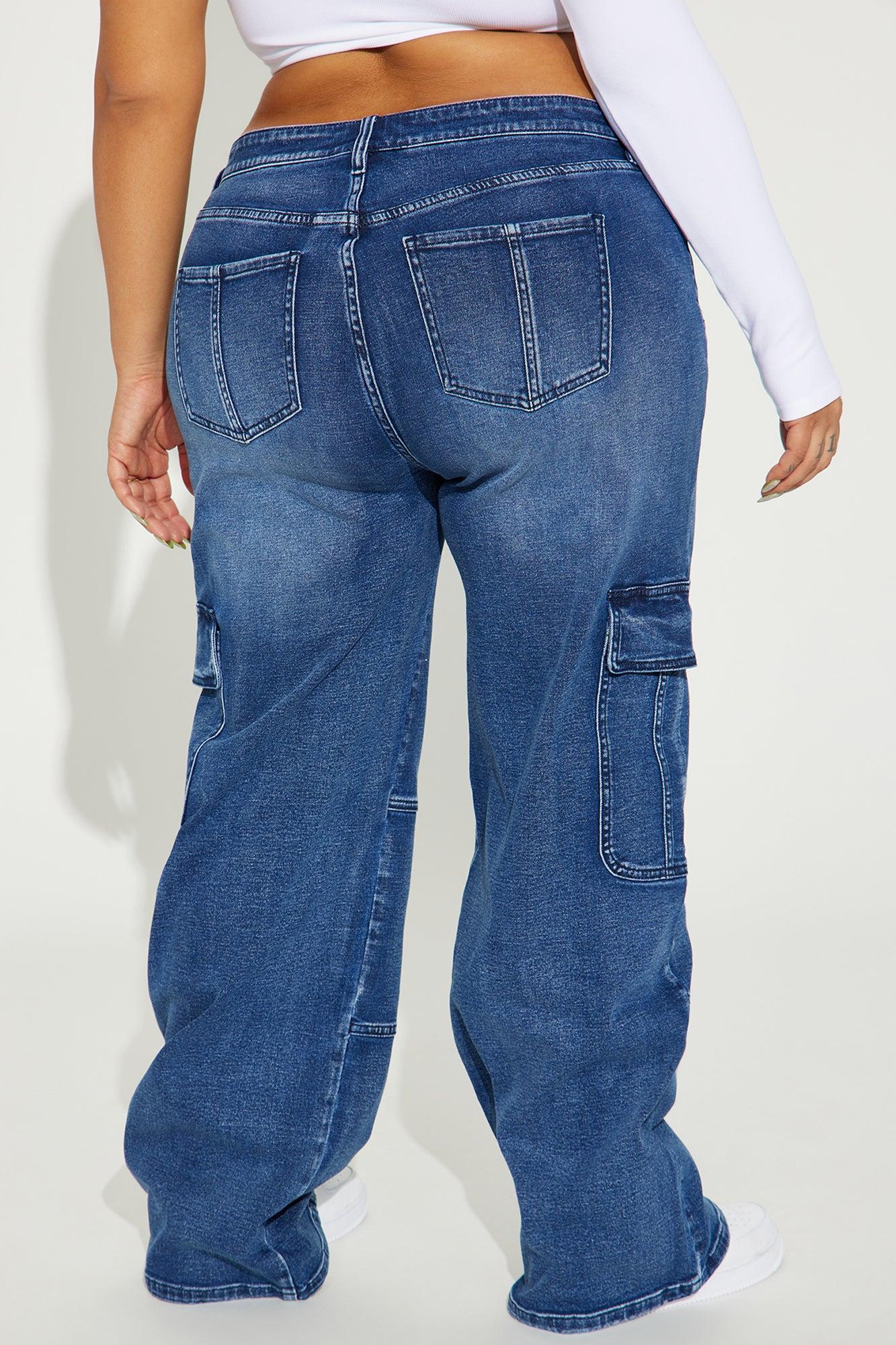 Never Stop Low Stretch Cargo Straight Leg Jeans - Dark Wash Product Image
