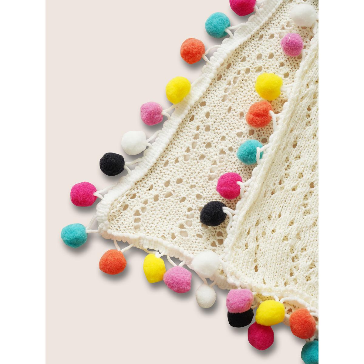 Plus Size Colored Fluffy Ball Trim Tie Knot Swim Cover Up Women's Swimwear Ivory Beach Loose Tie knot Curve Swim Cover Ups BloomChic 18-20/2X Product Image