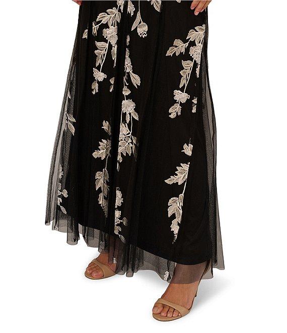 Adrianna Papell Embroidered Floral Print Halter Neck Sleeveless A-Line Gown Product Image