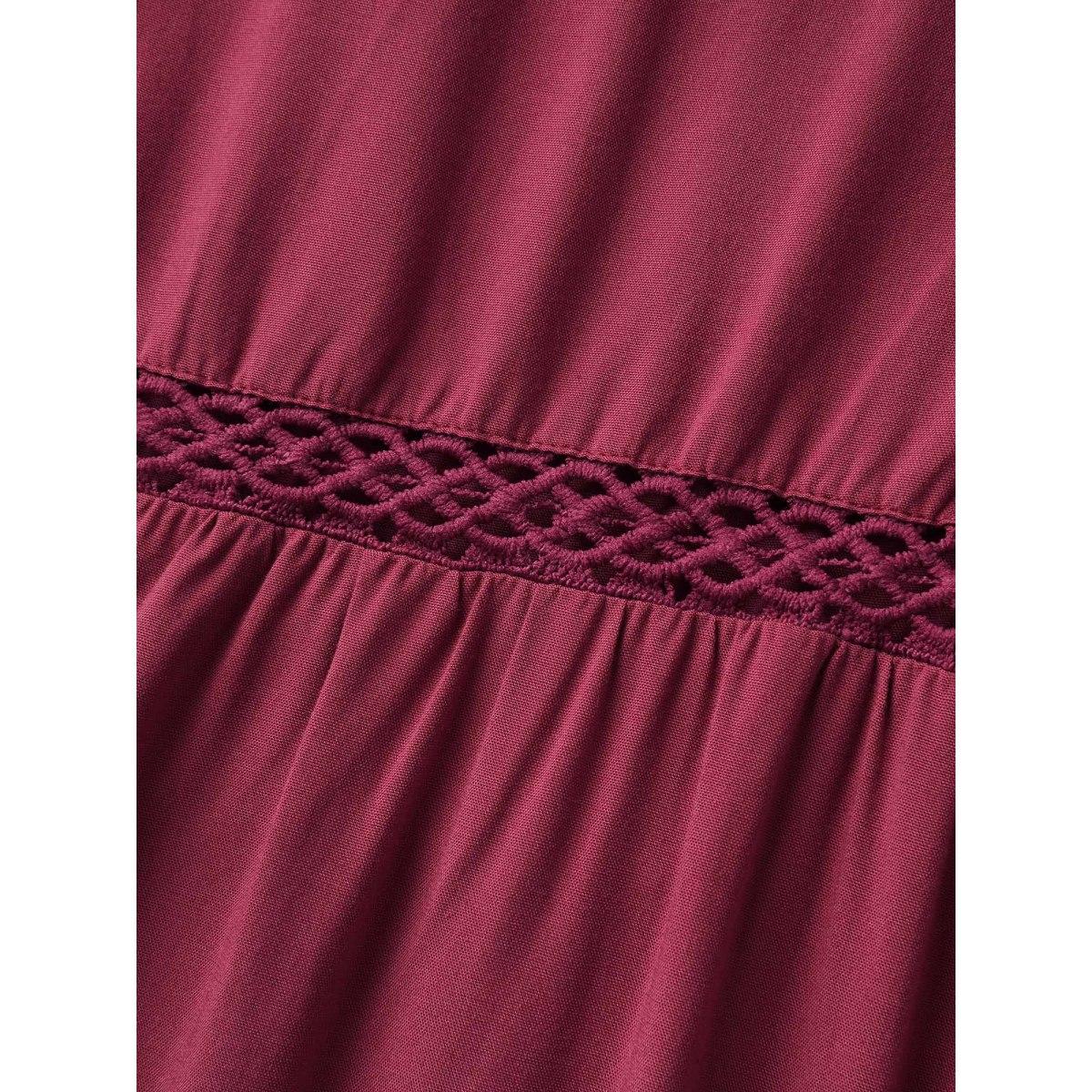 Plus Size Lace Trim Pleated Wide-Leg Pants Women Russet Loose Mid Rise Vacation Pants BloomChic 22-24/3X Product Image