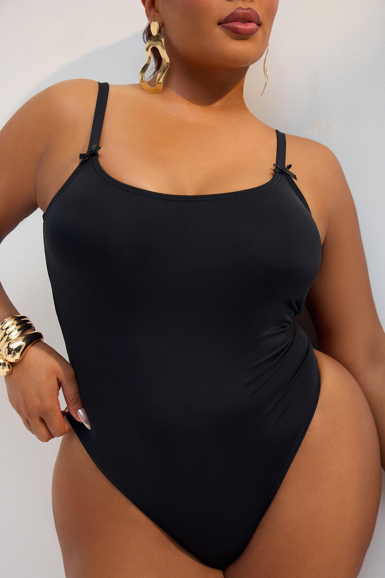 Dainty Touch Bows Low Back 1 Piece Swimsuit - Black Product Image
