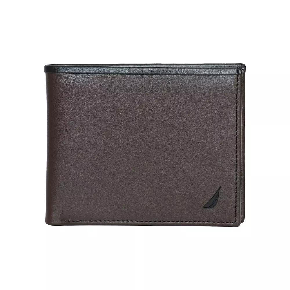 Men's Nautica Pop Color Leather RFID-Blocking Bifold Wallet, Black Product Image