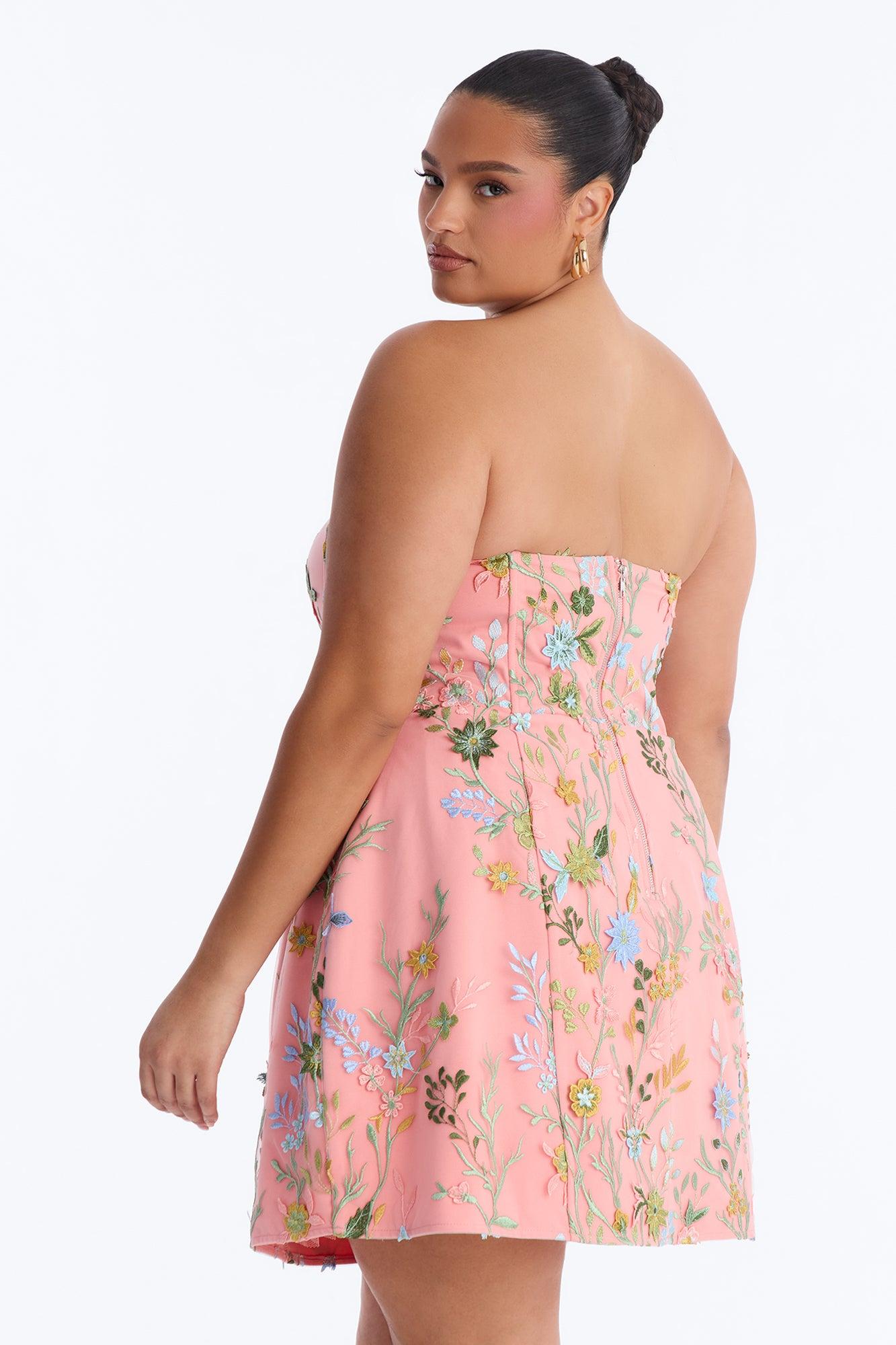 Nora Embroidered Mesh Mini Dress - Coral/combo Female Product Image